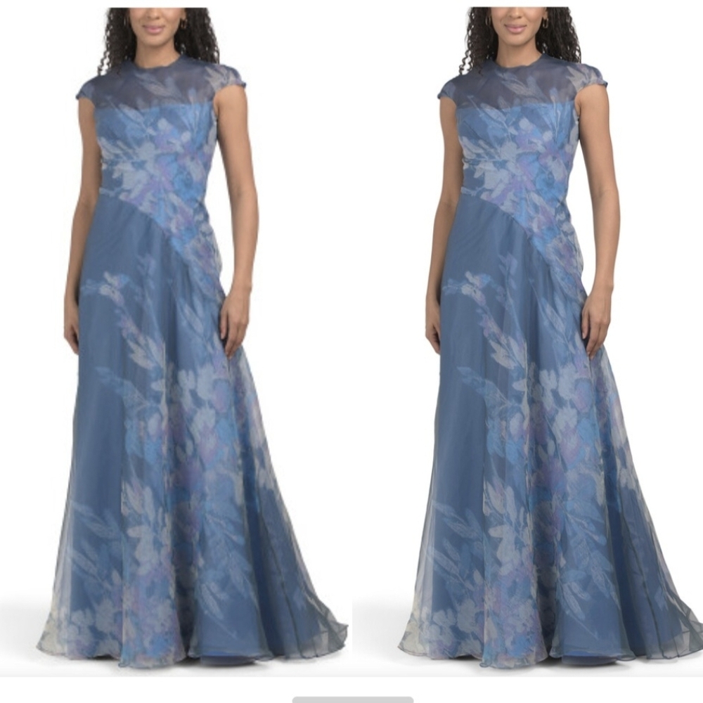 Rene Ruiz Blue Floral  organza formal gown Dress